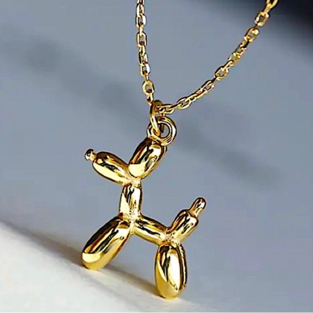 Gold Playful Balloon Dog Pendant Necklace